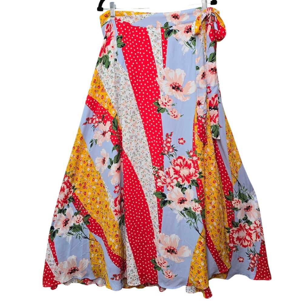 New York & Company Maxi Wrap Skirt Womens X-Large Mixed Print Bohemian Coquette
